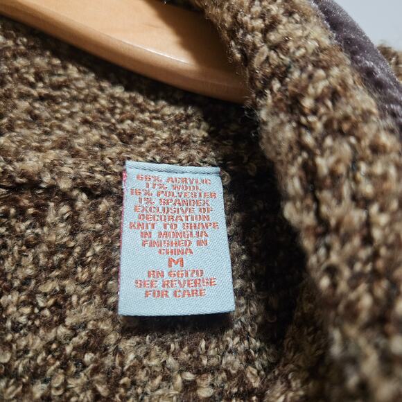 Anthropologie HWR Brown Boucle Cardigan Blazer M Velvet Trim Wool Blend - Picture 7 of 13